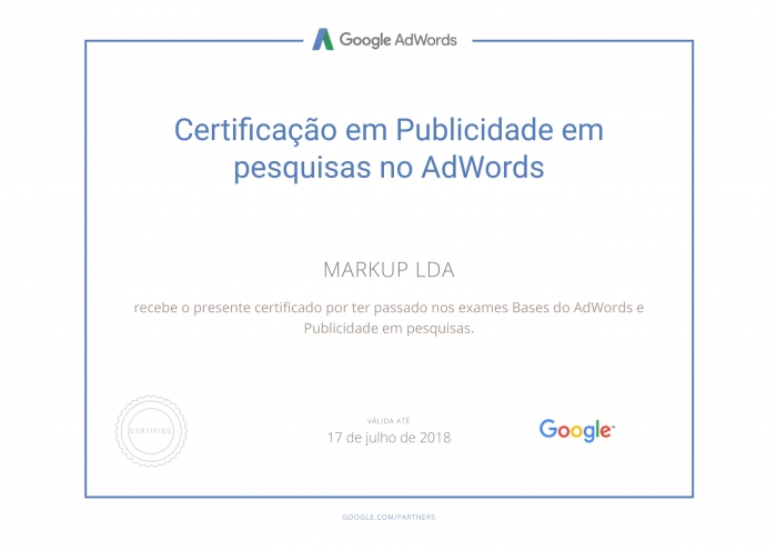Certificado Google Adwords Pesquisa